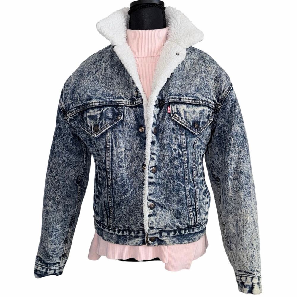 Vintage Levi’s USA Sherpa Lined Stonewash Trucker Jacket Small medium 1980s